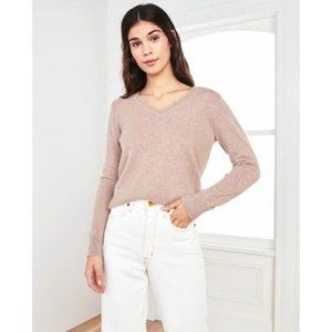 Quince Womens Mongolian Cashmere V-Neck Sweater L Oatmeal Beige Pullover Knit